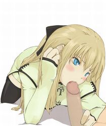 blonde_hair blue_eyes blush bow censored clothing cyril fellatio handjob long_hair oral penis shining_(series) shining_force shining_force_exa