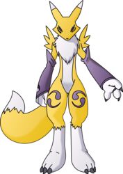 2012 anthro canine chest_tuft claws clothing digimon ear facial_markings female fox fur furry hi_res looking_at_viewer markings nude plain_background purple_eyes pussy renamon sleeve solo standing transparent_background vector_trace