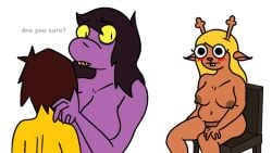 1boy 2girls anthro antlers are_you_sure chubby chubby_female completely_nude completely_nude_female cuck cuck_chair cuckelle cuckjak_(meme) cuckquean deltarune english_text female furry furry_female furry_on_human human_on_furry invincible invincible_(tv_series) kris_(deltarune) long_hair male male_human/female_anthro meme meme_reference noelle_holiday purple_skin scalie scalie_female sketch sound susie_(deltarune) tagme talking_ben text vanveleca video yellow_sclera yes