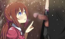 blue_eyes blush hands match_uri_no_shoujo open_mouth penis snow the_little_match_girl