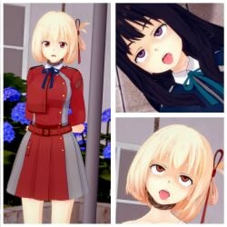 3d asphyxiation death execution execution_(group) female_death group_hanging hanged inoue_takina koikatsu lycoris_recoil nishikigi_chisato noose snuff v3tical