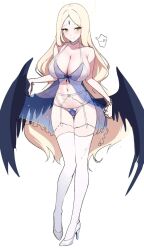 1girls artist_request ayumu_(blue_archive) big_breasts blonde_hair blue_archive breasts female female_only garter_belt general_student_council_(blue_archive) halo heels lingerie negligee nightwear socks socks_and_heels stockings thigh_socks thighhighs white_socks wings