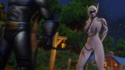 1boy 1girls 3d alliance_dominance arms_behind_back ass big_ass big_breasts bitch_taken_for_walk blindfold blizzard_entertainment blood_elf breasts chain_leash chains clitoris_leash dark-skinned_male dark_skin elf elf_ears elf_female female human human_(world_of_warcraft) human_domination leash light-skinned_female light_skin male maledom morilymory nipple_piercing nipple_rings nipples nude original_character piercing pussy restrained slave tattoo thick_thighs thighhighs voluptuous voluptuous_female warcraft white_hair wide_hips world_of_warcraft