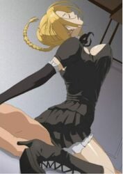 arched_back beelzebub_(manga) blonde_hair breasts closed_eyes clothed_female_nude_male cowgirl_position female high_heels hilda_(beelzebub) human large_breasts maid male reverse_cowgirl_position shoes straight