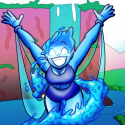 1girls 2021 arms_raised female glowing_eyes melodymsg nymph smiling water_elemental water_nymph waterbending waterfall