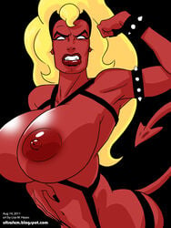 big_breasts blonde_hair breasts demon female hair nipples red_skin succubus ultrafem utrafemstore yellow_eyes