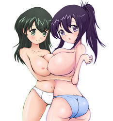 2girls ass bad_anatomy blush breasts character_request katsura_kotonoha large_breasts multiple_girls nipples panties school_days