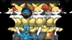 13girls 1boy age_difference aroused aroused_female big_breasts big_penis braixen breasts caught_off_guard cornered edit enigi09 explaining female female_pokemon guiding imminent_penetration imminent_rape imminent_sex imminent_vaginal in_heat larger_female long_penis male male/female mating_season no_escape penis pokemon pussy riolu smaller_male surrounded surrounded_by_breasts surrounded_by_pussies surrounded_by_women third-party_edit trapped wet wet_pussy