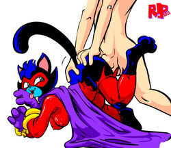 alley-kat-abra anthro balls breasts cape captain_carrot_and_his_amazing_zoo_crew clothing erection evilkingtrefle feline female from_behind fur furry human human_on_anthro male male_human/female_anthro male_on_anthro mask nipples penetration penis sex tight_clothing torn_clothing unseen_male_face