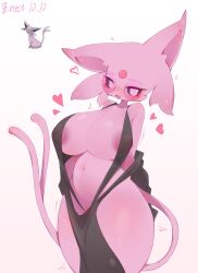 2025 absurd_res anthro areola artist_name big_breasts biped black_clothing blush breasts clothed clothing curvy_figure dated digital_drawing_(artwork) digital_media_(artwork) eeveelution enexofme espeon eyebrows eyelashes eyewear facial_tuft female forked_tail front_view fur generation_2_pokemon genitals glasses heart_symbol hi_res hourglass_figure ineffective_clothing looking_at_viewer mammal monotone_body narrowed_eyes navel nintendo open_mouth open_smile pink_areola pink_body pink_ears pink_tail pokemon pokemon_(species) purple_sclera pussy reference_image simple_background smile solo standing tail text thick_thighs tuft unusual_anatomy unusual_tail vulva white_background white_eyes wide_hips