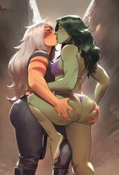 ai_generated alien alien_girl alien_humanoid ass big_ass big_breasts big_thighs breasts cartoon_network crossover curvaceous curvy curvy_figure digital_media_(artwork) female firm_ass gem_(species) giantess green-skinned_female green_body green_hair green_skin hips hourglass_figure huge_ass huge_breasts huge_thighs hulk_(series) humanoid jasper_(steven_universe) jennifer_walters large_ass large_breasts large_female large_thighs legs macro macro_female marvel marvel_comics mature mature_female mini_giantess phophopho round_ass she-hulk slim_waist steven_universe tall tall_female thick thick_ass thick_hips thick_legs thick_thighs thighs voluptuous waist wide_hips wide_thighs yuri