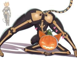 all_fours ass_focus big_ass cat_tail epic_games eyes_half_open face_down_ass_up feline feline_humanoid female female_anthro fi_zz_ill fortnite fortnite:_battle_royale fortnitemares jack-o'-lantern jack-o'_pose jack-o_pose object_head pumpkin_head skeleton smug smug_face solo solo_focus spice_(fortnite) tagme