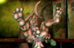 1boy 3d 4_toes anaglyph anthro anus ass ass_grab balls dildo furry hindpaw iceman locker_room majorra male male_only marine paws penis piercing rusteh sex_toy shark solo