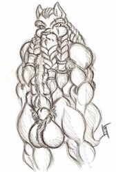 1boy abs anthro balls beard biceps canine fur furry male male_only monochrome muscles nude penis scar sketch solo tigerblack