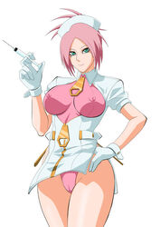 beauty_mark cameltoe character_request erect_nipples female garnet_(rumble_fish) green_eyes lime_(purple_haze) mole nurse pink_hair rumble_fish smile syringe