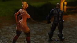 1boy 1girls 3d alliance_dominance arms_behind_back ass big_ass big_breasts bitch_taken_for_walk blizzard_entertainment blonde_hair blood_elf breasts chain_leash chains cum dark-skinned_male dark_skin elf elf_ears elf_female female human human_(world_of_warcraft) human_domination leash light-skinned_female light_skin male maledom morilymory nipple_piercing nipple_rings nipples nude original_character piercing pussy restrained sarisia_sunfeast slave thick_thighs thighhighs voluptuous voluptuous_female warcraft wide_hips world_of_warcraft
