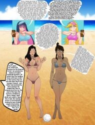 4girls angel anoneysnufftan asami_sato avatar_the_last_airbender beach beach_volleyball bikini black_hair blonde_hair blue_eyes brown_hair cleavage comic coppertone crossover dark-skinned_female dark_skin defeated defeated_heroine dialogue eastern_and_western_character embarrassed english_text female female_only gesture humiliation killer_lotion korra long_hair nickelodeon ocean offscreen_character panels panty_&_stocking_with_garterbelt panty_anarchy peril ponytail purple_hair revealing_clothes sand seaside sisters sky snuff speech_bubble standing stocking_anarchy studio_trigger summer sunscreen swimsuit text the_legend_of_korra visor visor_cap volleyball volleyball_uniform wall_of_text water