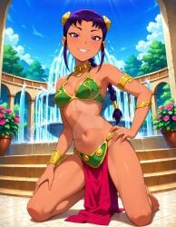 2025 ai_generated belly blackfire cartoon_network confident dc_comics deviantart disney elryusam evil_smile hand_on_hip hand_on_leg looking_at_viewer lucasarts meta not_porn orange_body orange_skin princess_leia_organa princess_leia_organa_(cosplay) purple_eyebrows purple_eyes purple_hair slave_bikini slave_leia_(cosplay) smile_at_viewer smiling_at_viewer star_wars teen_titans tummy