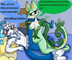 anthro bad_anatomy canelitabunny dialogue female furry nintendo pokémon_(species) pokemon pokemon_(species) primarina seal serperior snake snake_girl womans yuri