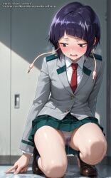 ai_generated black_eyes blush boku_no_hero_academia color colored female hell-pantsu jirou_kyouka kyoka_jiro my_hero_academia panties pantyshot purple_hair skirt small_breasts wet wet_pussy