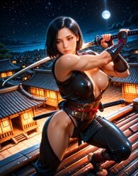 ai_generated asian asian_female assassin's_creed_(series) assassin's_creed_shadows black_hair breasts female fujibayashi_naoe parted_bangs short_hair solo tagme