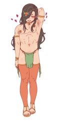 dancer dancer_outfit femboy full_body hair_between_eyes lipstick loincloth male_only muscular_femboy natsuki_subaru natsumi_schwarz one_arm_up presenting re:zero_kara_hajimeru_isekai_seikatsu