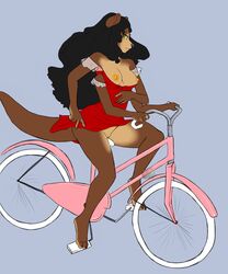 4_arms acorn_(artist) bicycle big_breasts breasts chimangetsu dress female furry mustelid otter paani partially_visible_vulva pinup solo tagme vehicle