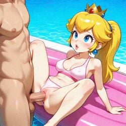 1boys 1female 1girls 1male ai_generated bodysuit bodysuit_aside cargothrow_(artist) female frosting.ai male male/female mario_(series) nintendo official_alternate_costume princess_peach vaginal_penetration vaginal_sex