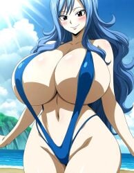 1girls ai_generated big_breasts bikini bikini_top blue_hair breasts ebisu-frr fairy_tail female female_only huge_breasts juvia_lockser large_breasts large_tits light-skinned_female light_skin long_hair sling_bikini solo solo_female solo_focus