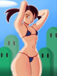 1girls bikini breasts female female_only flat_chest jesta-b mario_(series) mario_golf nintendo orange_eyes plum_(mario) small_breasts solo solo_female solo_focus tagme