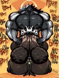 1boy 1girls black_body breasts dark-skinned_female female hei_(kunai23) huge_ass huge_breasts male monkey muscles muscular muscular_anthro muscular_male natalia_parker_(kunai23) pumspread size_difference white_fur