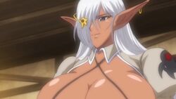 bakunyuu big_breasts breasts clothing dark_elf dark_elf_female elf elf_female elf_hime_nina female_elf huge_breasts large_breasts miriya pointy_ears screencap screenshot tan-skinned_female tan_skin