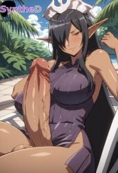 1futa ai_generated artist_name artist_signature bare_shoulders black_hair blush breasts dark-skinned_female dark_elf dark_skin elf erection futa_sans_pussy futanari hair_over_one_eye hi_res high_resolution highres huge_cock kuroinu_~kedakaki_seijo_wa_hakudaku_ni_somaru~ large_breasts large_penis long_hair long_pointy_ears looking_at_viewer olga_discordia outdoors patreon penis pointy_ears sitting smile solo synthed testicles uncensored veins veiny_penis