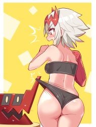 angry ass atruum blush cougar1404 dat_ass dragon dragon_girl dragon_marked_for_death empress_(dmfd) horn inti_creates medium_breasts panty_pull red_eyes red_scales scales white_hair