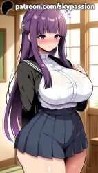 1girls 2025 ai_assisted ai_generated anime artist_name bangs big_breasts blunt_bangs blush breasts bust chest classroom clothed_breasts clothed_female elf_ears eyebrows_visible_through_hair female female_focus female_only fern_(sousou_no_frieren) frieren_beyond_journey's_end giant_breasts heavy_breasts hi_res high_quality high_resolution highres huge_boobs huge_breasts indoors long_hair massive_boobs massive_breasts miniskirt patreon patreon_username pleated_skirt plump purple_eyes purple_hair school_uniform shirt skirt skypassion solo sousou_no_frieren stable_diffusion thick_thighs thighs watermark wide_hips