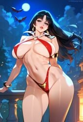 2d ai_generated big_breasts black_hair female female_focus female_only long_hair night slingshot_swimsuit solo solo_female solo_focus swimsuit tagme vampire vampire_girl vampirella