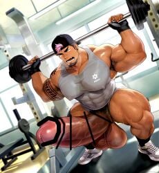 abs armpit armpit_hair bara beard biceps big_cock big_muscles big_pecs big_penis blush bodybuilder boner censored erection gym hairy hairy_armpits hairy_male hairy_thighs heavy_balls high_resolution highres huge_cock hyper hyper_balls hyper_genitalia hyper_penis hyper_testicles kuromine_hiraya large_balls large_cock large_penis large_testicles leg_hair legs_apart looking_at_penis male male_only massive_balls massive_cock massive_penis muscles muscular muscular_male muscular_thighs musk nipples pecs penis pubic_hair solo solo_male squat sweat sweating tan_skin thick_thighs veins veiny_muscles workout workout_clothes yuatari