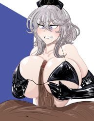 1boy 1girls 1male azur_lane big_breasts big_penis black_gloves breasts dark-skinned_male dark_penis dark_skin disgusted disgusted_expression female female_focus gloves grey_hair huge_breasts huge_cock human human_female interracial kagutaba_316 large_breasts large_penis latex latex_clothing latex_gloves light-skinned_female light_skin male male/female male_pov nurse nurse_hat nurse_uniform paizuri penis pov titjob washington_(azur_lane) washington_(making_the_rounds)_(azur_lane)