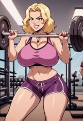1girls ai_generated angry_face big_breasts big_breasts blonde_hair breasts breasts creature_commandos dc_comics exercise exercise_equipment female female female_focus female_only gym huge_boobs huge_breasts ilana_rostovic large_boobs large_breasts large_hips lifting_weights short_hair short_shorts shorts smirk solo solo_female solo_focus sports_bra standing weightlifting working_out workout workout_clothes workout_clothing workout_equipment workout_outfit zupern0va_(manipper)