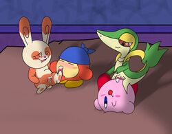 artist_request bandana_waddle_dee bed closed_eyes crossover cum cum_in_pussy female furry kirby kirby_(series) male nintendo penetration penis pokemon pokemon_(species) pokemon_bw pokemon_rse pussy snivy spinda tail vaginal_penetration