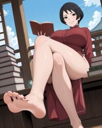 1girls ai_generated alternate_breast_size ass_press ass_support bare_legs barefoot big_breasts big_feet black_eyes black_hair blurry book boruto:_naruto_next_generations breasts breasts_bigger_than_head busty child_bearing_hips china_dress chinese_clothes clothed_female clothing crossed_legs feet feet_up female female_only fingernail_polish foot_fetish foot_focus fully_clothed holding_object indoors iwander kurotsuchi legs legs_crossed legs_up light-skinned_female light_skin long_toes looking_at_viewer looking_down mature mature_female milf naruto naruto_(series) no_panties office petite pinup pixie_cut pose posing posing_for_the_viewer pov_feet presenting presenting_feet raised_leg reading reading_book sexy_pose short_hair single_sleeve sitting sitting_on_desk small_but_busty smile soles solo solo_female solo_focus teasing teasing_viewer toenails toes tsuchikage voluptuous voluptuous_female white_skin wide_hips