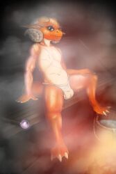 2:3 absurd_res anthro areola asian_clothing athletic balls balls_outline bench big_balls biped blue_eyes bodily_fluids bucket bulge claws clothed clothing container countershade_torso countershading crystal_ball cute_fangs detailed_background detailed_bulge digitigrade ear_piercing east_asian_clothing eyebrow_piercing facial_piercing fangs femboy finger_claws freckles fundoshi fundoshi_only genital_outline genitals gribbli heterochromia hi_res horn japanese_clothing kobold looking_at_viewer magic_user male multiple_piercings navel nipples nomad_(gribbli) nonbinary_(lore) orange_body partially_clothed piercing red_eyes sauna scalie scar slim solo staff steam sweat tail teeth thick_thighs topless underwear underwear_only water