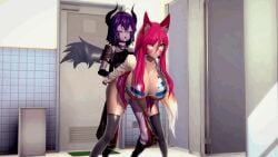 3d academy_ahri ahri animated big_ass big_breasts bouncing_breasts breasts_bigger_than_head crying crying_with_eyes_open demon_girl demon_horns fox_ears fox_girl fox_tail futa_on_female futanari hourglass_figure huge_ass huge_breasts intersex large_breasts rape raped red_hair ryona school_uniform schoolgirl stockings striped_bikini voluptuous_female