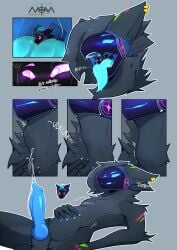 absurd_res anthro anthro_on_anthro anthro_pred balls belly blue_penis blue_tongue blush bodily_fluids comic cum cumshot dialogue digestion digital_media_(artwork) duo ejaculation english_text erection extreme_size_difference fangs fatal_vore fur genital_fluids genitals hi_res knot machine macro male male/male micro mouth_shot nightphin nova_(smashedplate21) nude open_mouth oral_vore orgasm penile penis precum protogen rumbling_stomach saliva saliva_string simple_background size_difference smashedplate21 smile speech_bubble swallowing tail teeth text tongue tongue_out vore