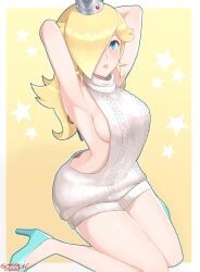 1girls blonde_hair blue_eyes female mario_(series) nintendo princess_rosalina sarukaiwolf solo super_mario_galaxy virgin_killer_sweater