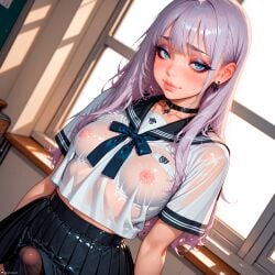 1boy 1femboy ai_generated bangs big_penis blue_eyes blush bulge bulge_through_clothing cock dick erection eyelashes eyeliner femboy feminine high_school high_school_student hips ilya_(stblfantasy) lavander_hair legs light_skin long_hair makeup nipples original patreon penis petite petite_body petite_boy pink_lipstick redesign school_uniform see-through see-through_clothing shy skinny small small_breasts stable_diffusion standing stblfantasy student submissive submissive_femboy sweat sweatdrop sweating