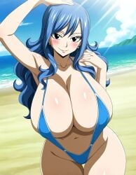 1girls ai_generated big_breasts bikini bikini_top blue_hair breasts ebisu-frr fairy_tail female female_only huge_breasts juvia_lockser large_breasts large_tits light-skinned_female light_skin long_hair sling_bikini solo solo_female solo_focus