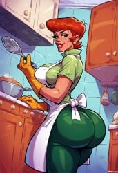 ai_generated apron back_view big_ass big_breasts civitai dexter's_laboratory dexter's_mom dumptruck_ass full_body fully_clothed fully_clothed_female indoors kitchen light-skinned_female looking_back massive_ass mature_female milf pawg red_hair rubber_gloves short_hair smile standing tagme thick_thighs totallynotafurry789 voluptuous wide_hips
