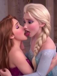 2girls accurate_art_style ai_generated anna_(frozen) disney disney_princess elsa_(frozen) female frozen_(film) incest kissing tagme video yuri
