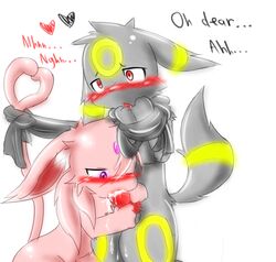 blush bondage bound cum cum_in_mouth eeveelution espeon female fur furry furry_ears furry_tail heart light_bondage male nintendo no_humans penis pokemon pokemon_(species) purple_eyes pvt._keron red_eyes tail umbreon